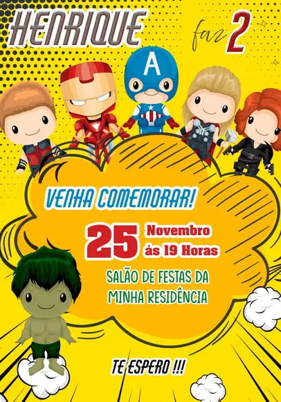 Convite Virtual - Vingadores Cute