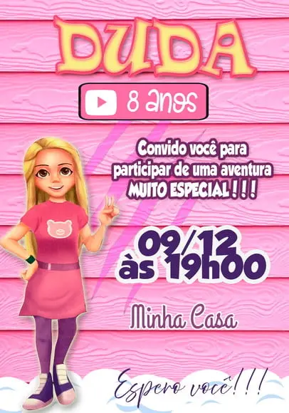 Convite Virtual Aventureira Rosa - Luccas Neto