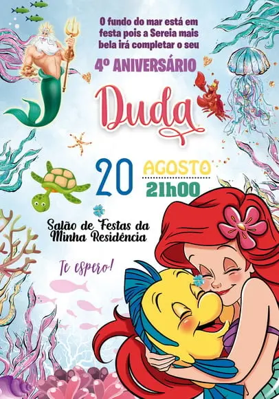 Convite Virtual Ariel - Pequena Sereia