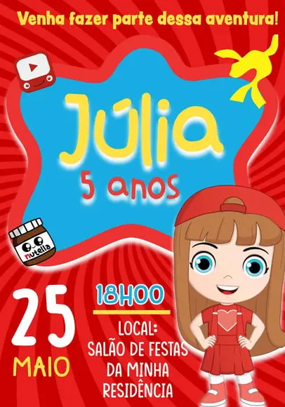 Convite Virtual Aventureira Vermelha - Luccas Neto