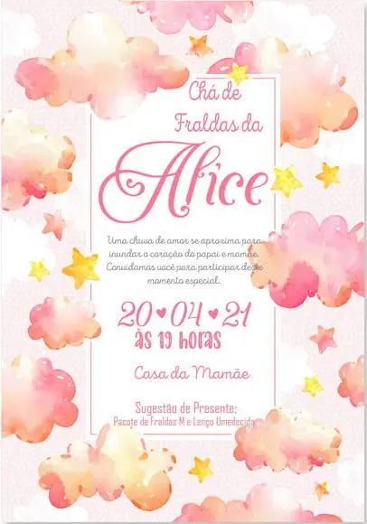 Convite Virtual Chá de Bebê - Nuvem Menina