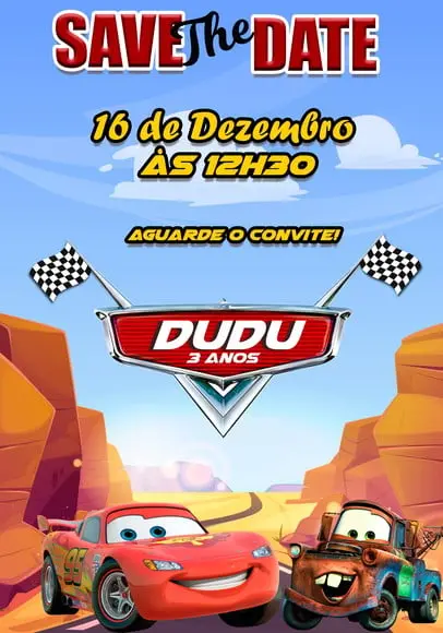 Convite Save The Date - Carros