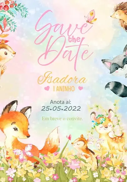 Convite Save The Date - Bosque Encantado Aquarela