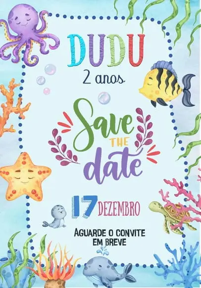 Convite Save The Date - Fundo do Mar Aquarela