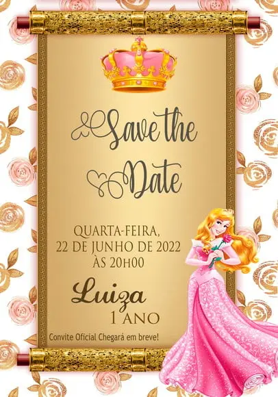 Convite Save The Date Princesa Aurora