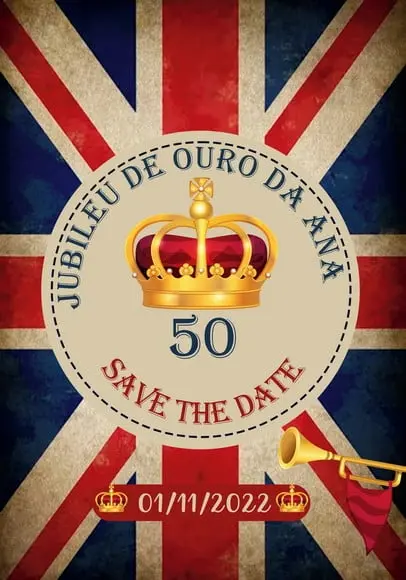 Convite Virtual Save The Date - Inglaterra (jubileu de Ouro)