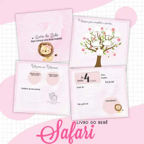 Livro do Bebê - 22x20 - Safari Menina Rosa (col 02)
