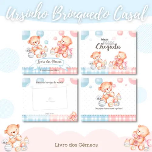 Livro do Bebê (19 x 24) - Ursinho Gêmeos (casal)