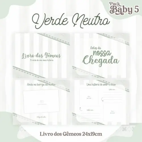 Livro do Bebê (19 x 24) - Verde Neutro Gêmeos