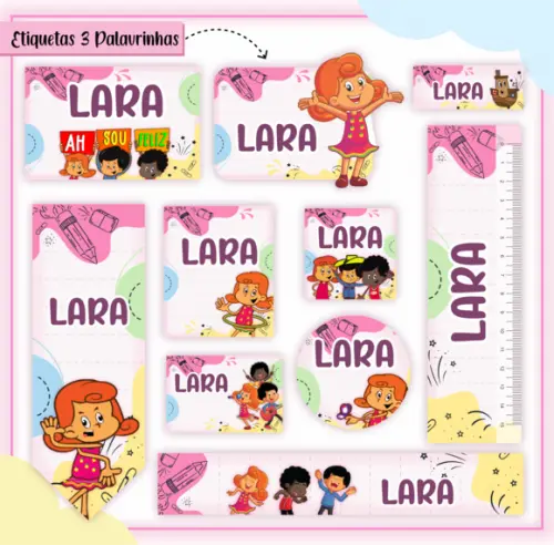 Arquivo Digital Etiqueta Escolar - 3 Palavrinhas Menina