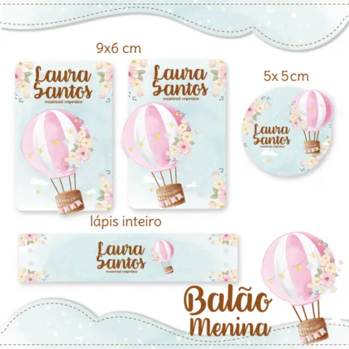 Arquivo Digital Etiqueta Escolar - Balão de Ar Menina