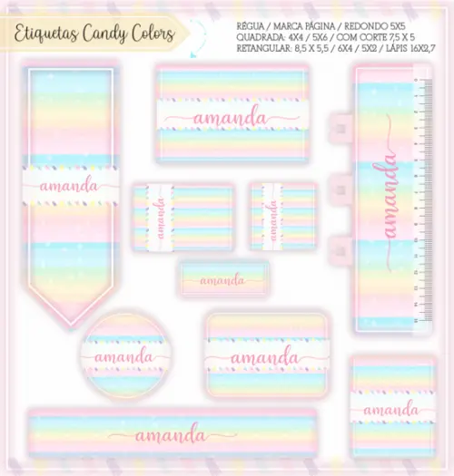 Arquivo digital Etiqueta Escolar - Candy Colors
