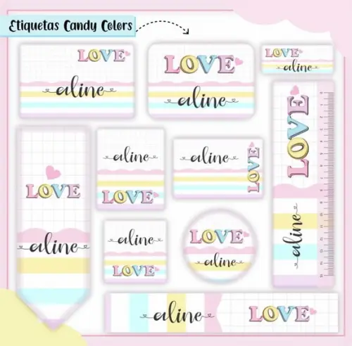 Arquivo Digital Etiqueta Escolar - Candy Colors 03