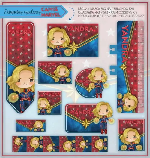 Arquivo digital Etiqueta Escolar - Capitã Marvel 02