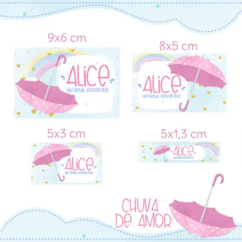 Arquivo digital Etiqueta Escolar - Chuva de Amor Menina