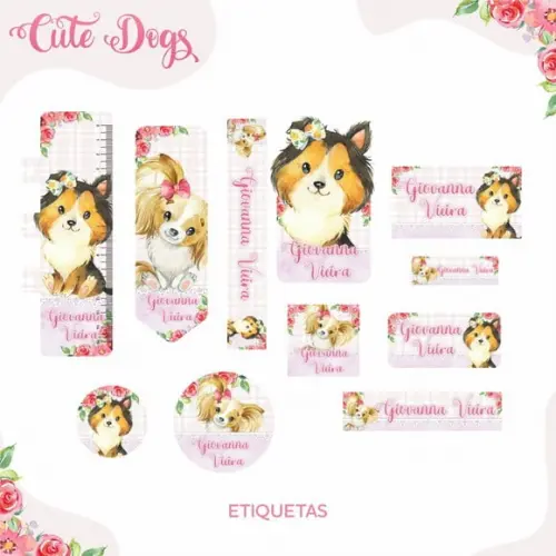 Arquivo Digital Etiqueta Escolar - Cute Dogs