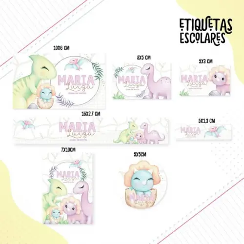 Arquivo Digital Etiqueta Escolar - Dino Girl