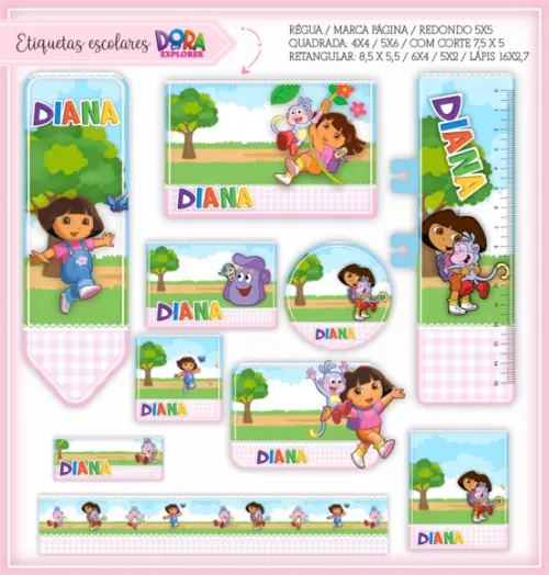 Arquivo digital Etiqueta Escolar - Dora Aventureira