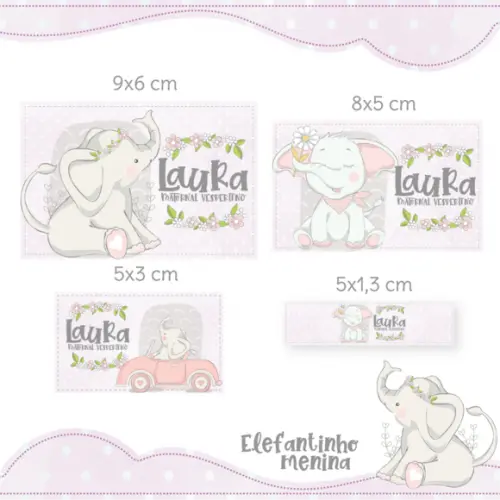 Arquivo Digital Etiqueta Escolar - Elefante Menina