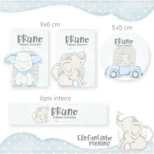 Arquivo Digital Etiqueta Escolar - Elefante Menino
