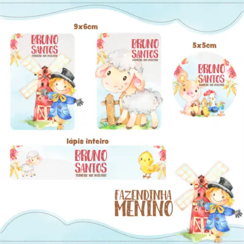 Arquivo Digital Etiqueta Escolar - Fazendinha Menino