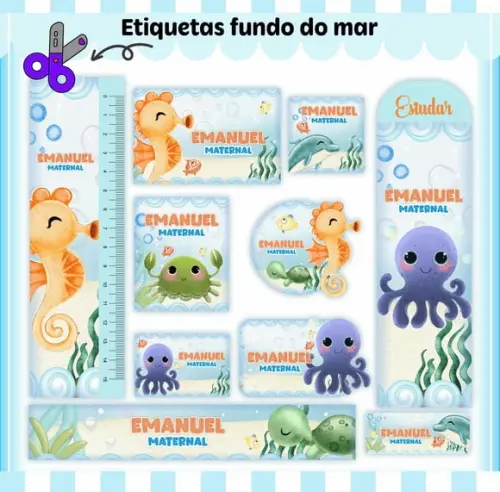 Arquivo Digital Etiqueta Escolar - Fundo do Mar