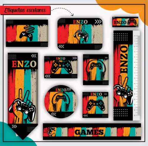 Arquivo Digital Etiqueta Escolar - Gamer