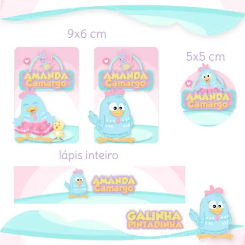 Arquivo Digital Etiqueta Escolar - Galinha Pintadinha Rosa