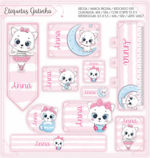 Arquivo digital Etiqueta Escolar - Gatinha