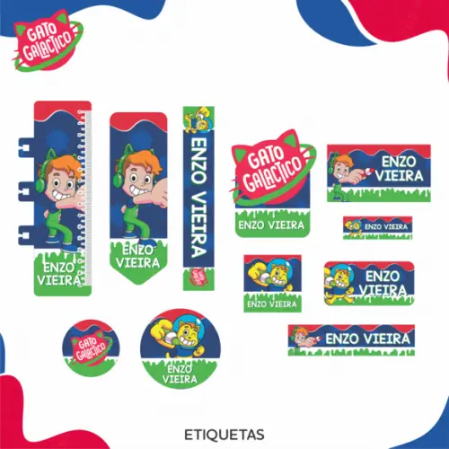 Arquivo Digital Etiqueta Escolar - Gato Galáctico 03