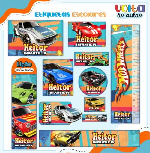 Arquivo Digital Etiqueta Escolar - Hot Wheels