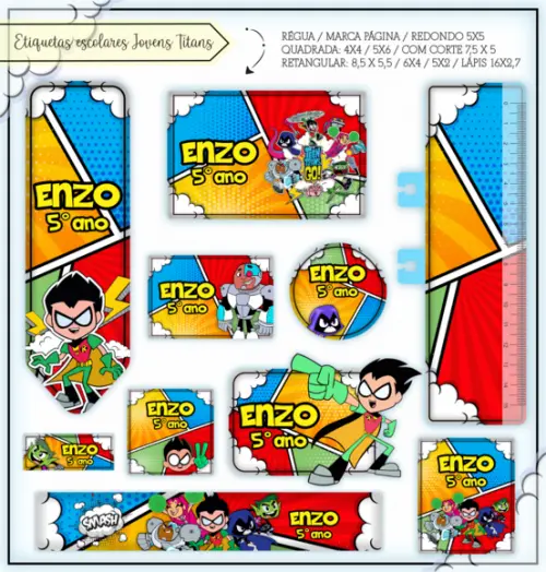 Arquivo Digital Etiqueta Escolar - Jovens Titans
