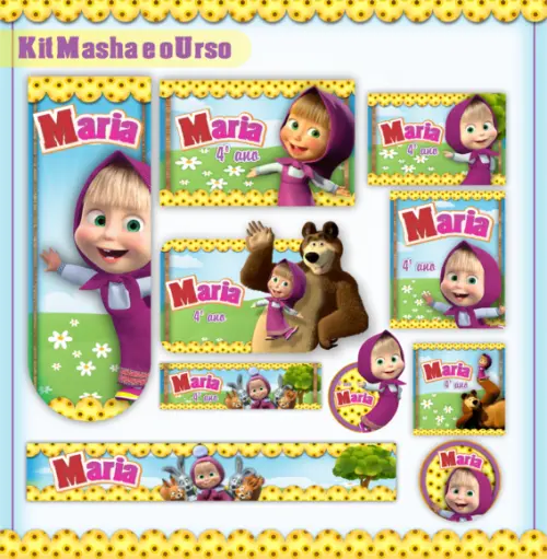 Arquivo digital Etiqueta Escolar - Masha e o Urso 03