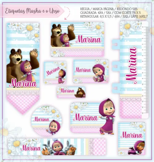 Arquivo digital Etiqueta Escolar - Masha e o Urso 02