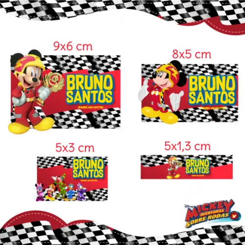 Arquivo digital Etiqueta Escolar - Mickey Sobre Rodas