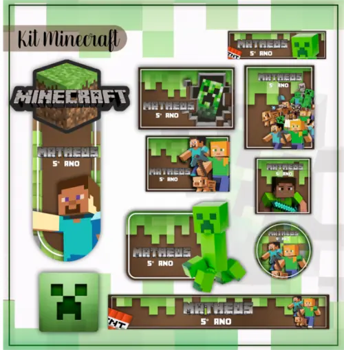 Arquivo digital Etiqueta Escolar - Minecraft 02