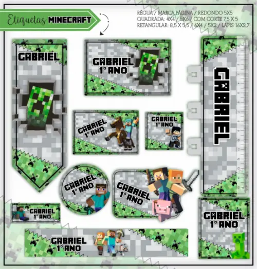 Arquivo digital Etiqueta Escolar - Minecraft 02