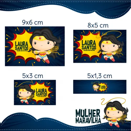 Arquivo digital Etiqueta Escolar - Mulher Maravilha