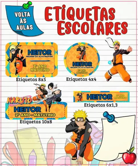 Arquivo digital Etiqueta Escolar - Naruto