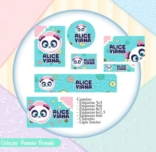 Arquivo Digital Etiqueta Escolar - Panda Donuts Puket