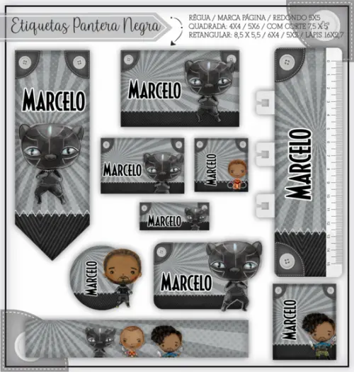 Arquivo digital Etiqueta Escolar - Pantera Negra