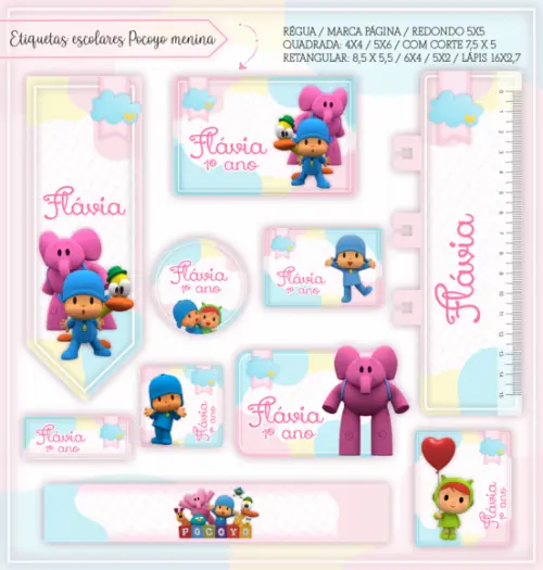 Arquivo Digital Etiqueta Escolar - Pocoyo Menina