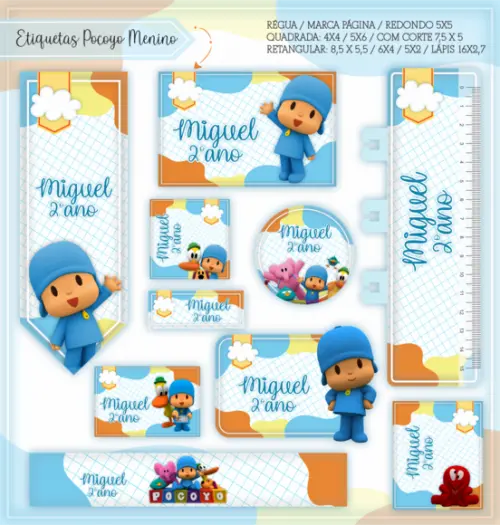 Arquivo Digital Etiqueta Escolar - Pocoyo Menino