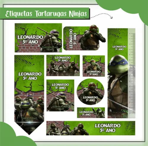 Arquivo digital Etiqueta Escolar - Tartarugas Ninja
