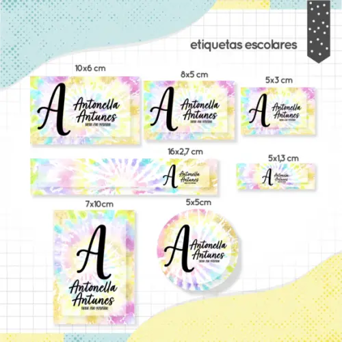 Arquivo digital Etiqueta Escolar - Tie Dye 02