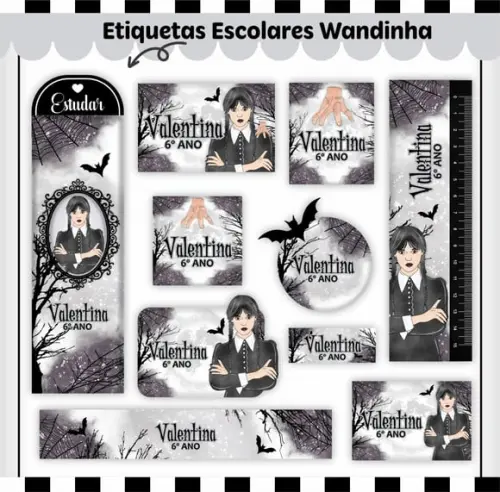 Arquivo Digital Etiqueta Escolar - Wandinha