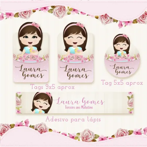 Arquivo digital Etiqueta Escolar - Menina Morena