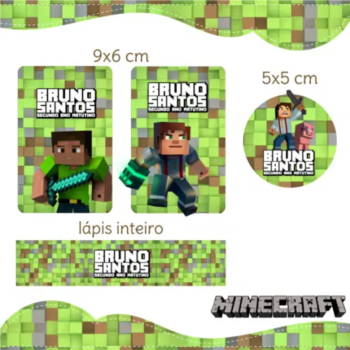 Arquivo Digital Etiqueta Escolar - Minecraft