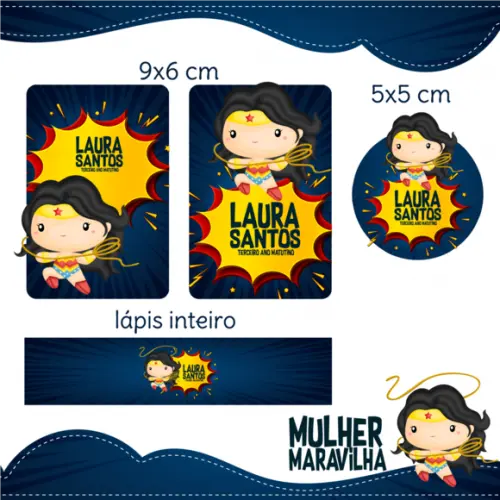 Arquivo digital Etiqueta Escolar - Mulher Maravilha