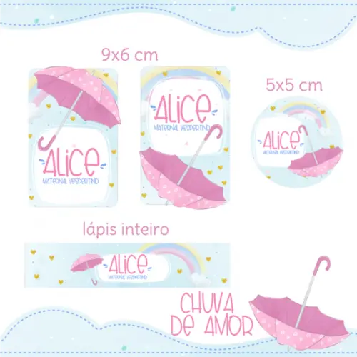 Arquivo digital Etiqueta Escolar - Chuva de Amor Menina